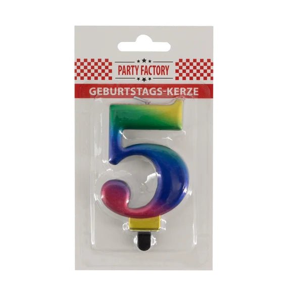5 Jaar Kaars Regenboog 8cm van VDV Benefit koop je bij Partywinkel