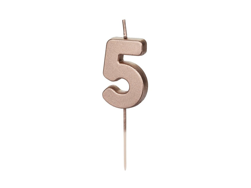 5 Jaar Kaars Rose Goud 9cm van Partydeco koop je bij Partywinkel