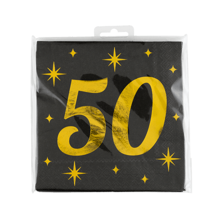 50 Jaar Servetten Zwart Goud 19cm 16st van Paper Dreams koop je bij Partywinkel