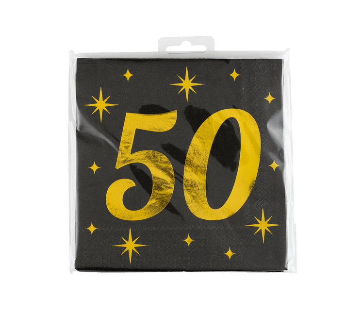 50 Jaar Servetten Zwart Goud 19cm 16st van Paper Dreams koop je bij Partywinkel