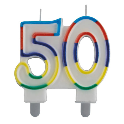 50 Jaar Kaars Gekleurde Rand 7cm