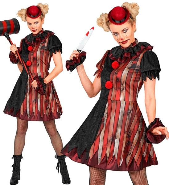 Wicked Clown Jurk Rood Zwart Dames