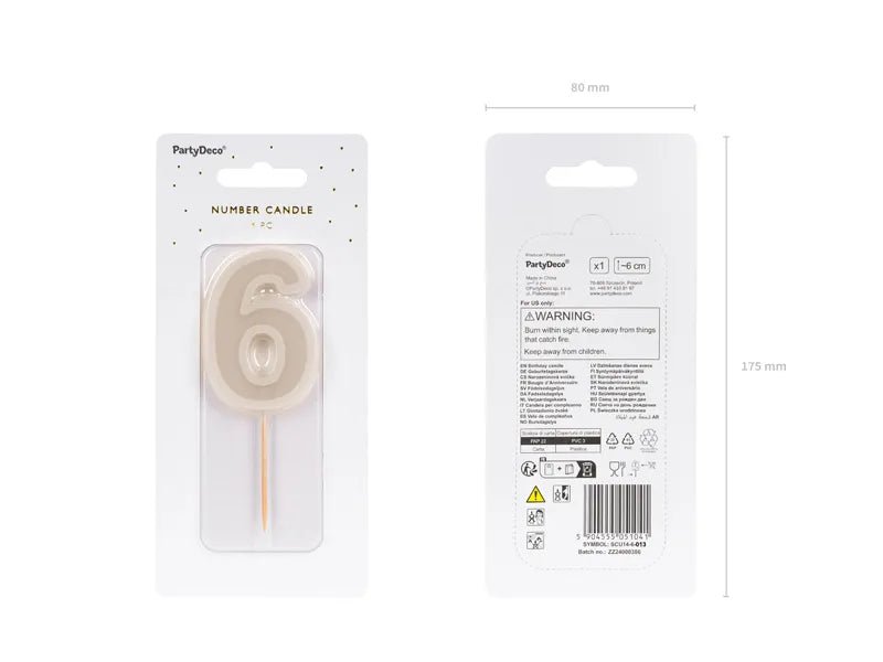 6 Jaar Kaars Beige 10cm van Partydeco koop je bij Partywinkel