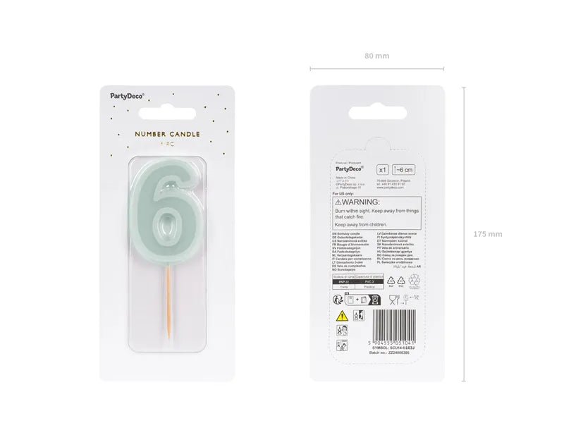 6 Jaar Kaars Lichtgroen 10cm van Partydeco koop je bij Partywinkel