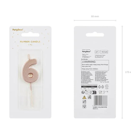 6 Jaar Kaars Rose Goud 9cm van Partydeco koop je bij Partywinkel