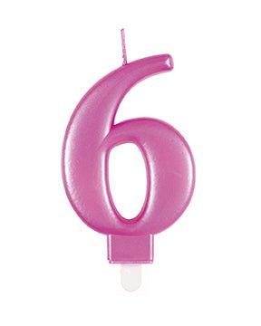 6 Jaar Kaars Roze 12cm van Unique koop je bij Partywinkel