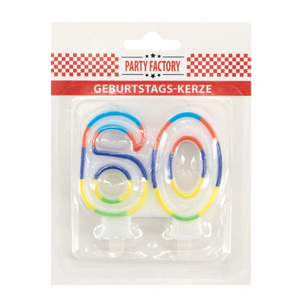 60 Jaar Kaars Gekleurde Rand 7cm