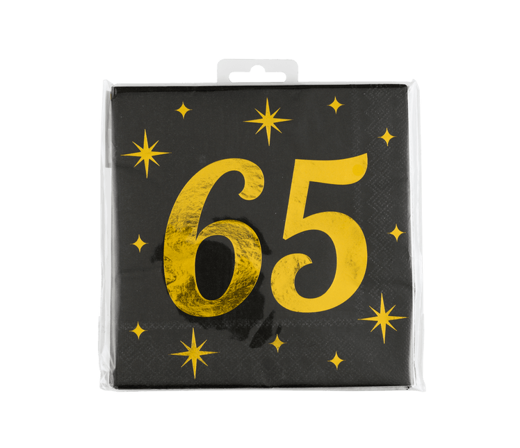 65 Jaar Servetten Zwart Goud 19cm 16st van Paper Dreams koop je bij Partywinkel