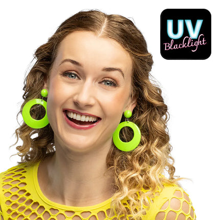 Paar oorbellen Retro neongroen UV