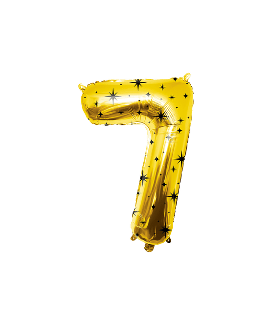 7 Jaar Cijfer Ballon Goud Zwart Sterren 86cm van Paper Dreams koop je bij Partywinkel