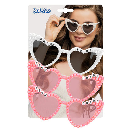 Set 3 partybrillen Bridal pearl (bride en team bride)