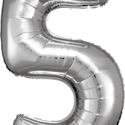 Folieballon – Cijfer 5 – Zilver – 92 x 57 cm