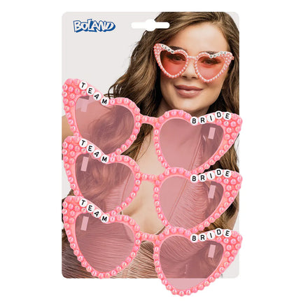 Set 3 partybrillen Pearl 'Team bride'