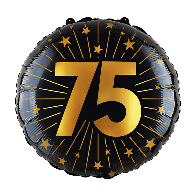 75 Jaar Helium Ballon Zwart Goud Leeg 45cm van WeFiesta koop je bij Partywinkel