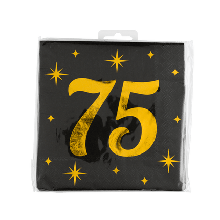 75 Jaar Servetten Zwart Goud 19cm 16st van Paper Dreams koop je bij Partywinkel