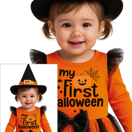 Halloween Kostuum Zwart Oranje Baby Heks