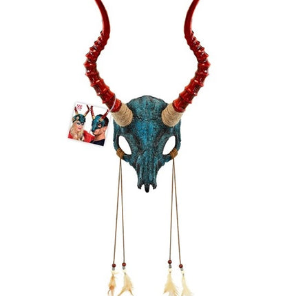 MASKER SHAMAN STIERSCHEDEL MET HORENS EN VEREN