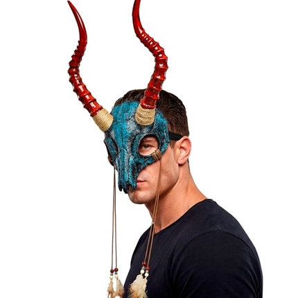 MASKER SHAMAN STIERSCHEDEL MET HORENS EN VEREN