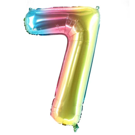 7 Jaar Cijfer Ballon Regenboog Leeg 1m