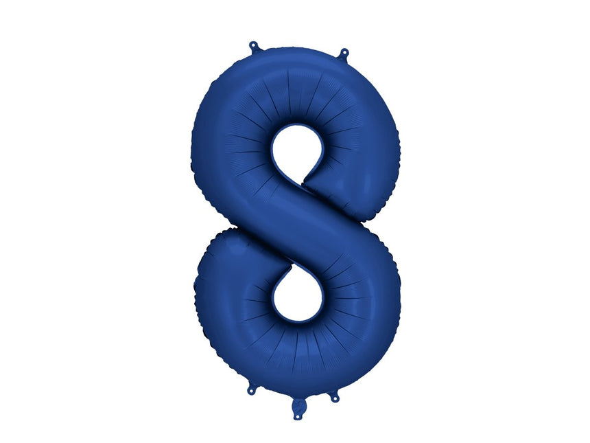 8 Jaar Cijfer Ballon Blauw Satijn Folie Leeg 86cm van Partydeco koop je bij Partywinkel