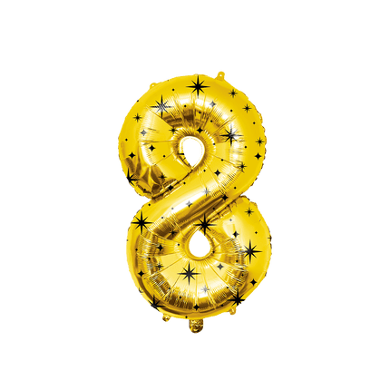 8 Jaar Cijfer Ballon Goud Zwart Sterren 86cm van Paper Dreams koop je bij Partywinkel