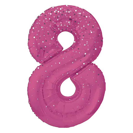 8 Jaar Cijfer Ballon Roze Stippen 86cm van Unique koop je bij Partywinkel