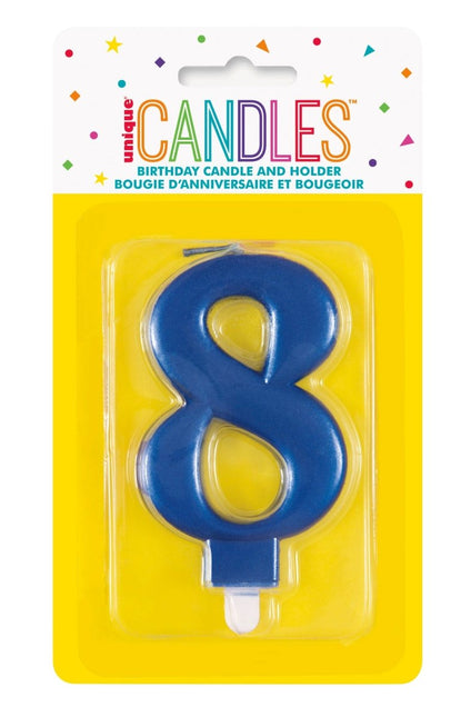 8 Jaar Kaars Blauw 12cm van Unique koop je bij Partywinkel
