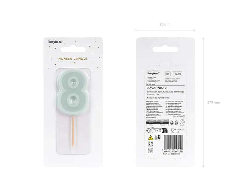 8 Jaar Kaars Lichtgroen 10cm van Partydeco koop je bij Partywinkel