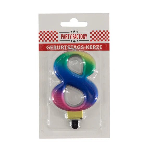 8 Jaar Kaars Regenboog 8cm van VDV Benefit koop je bij Partywinkel