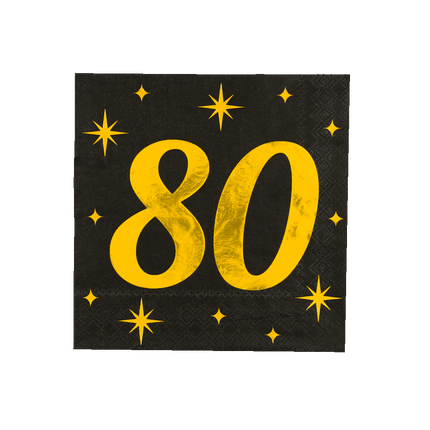 80 Jaar Servetten Zwart Goud 19cm 16st van Paper Dreams koop je bij Partywinkel