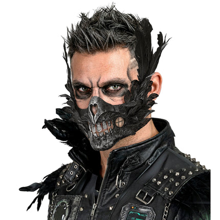 Halloween Masker Zwart Schedel Met Veren