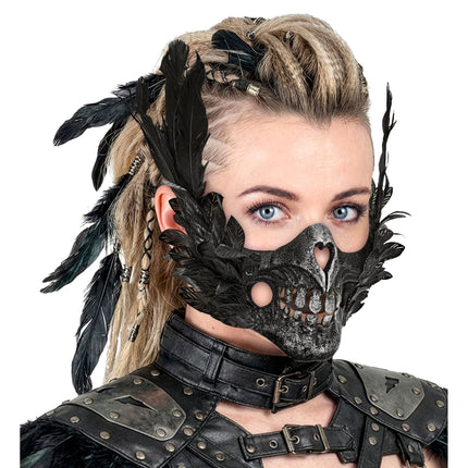 Halloween Masker Zwart Schedel Met Veren