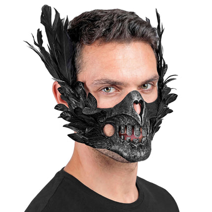 Halloween Masker Zwart Schedel Met Veren