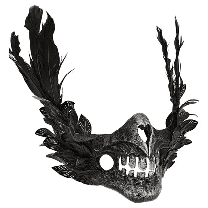 Halloween Masker Zwart Schedel Met Veren