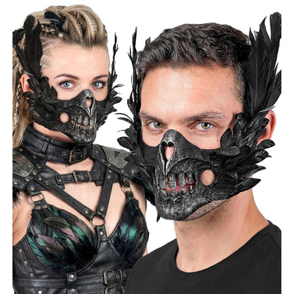 Halloween Masker Zwart Schedel Met Veren