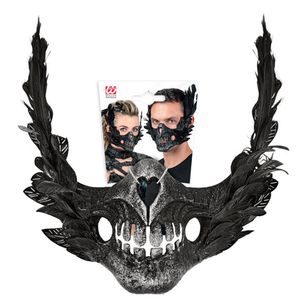 Halloween Masker Zwart Schedel Met Veren