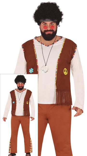 Hippie 60S Kostuum Bruin Wit Heren
