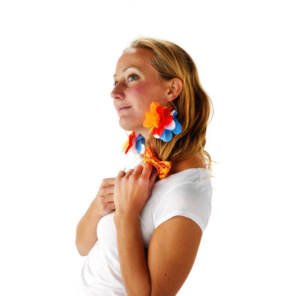 Oorbellen Bloem Oranje-Rood-Wit-Blauw