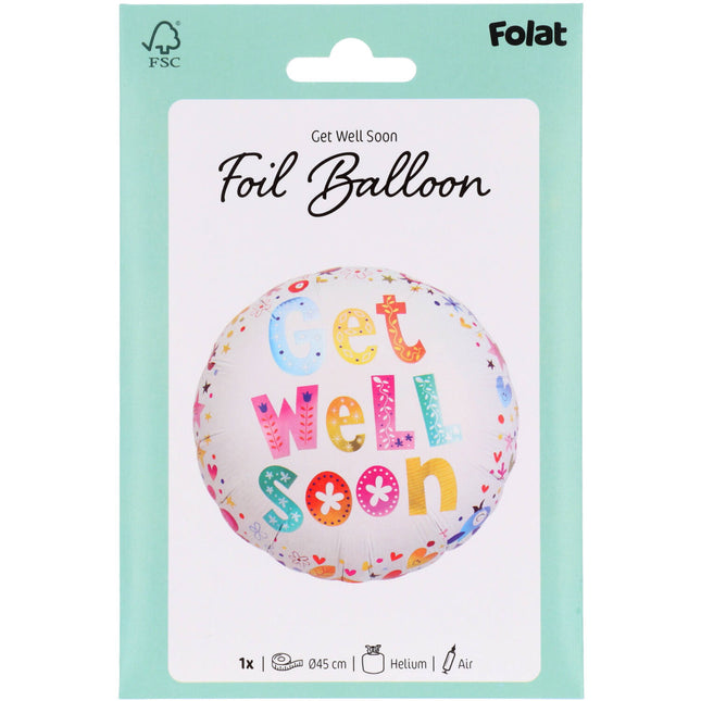 Folieballon Get Well Soon Bloemen - 45cm