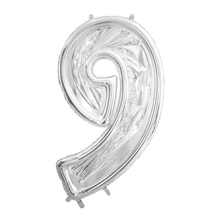 9 Jaar Ballon Frame Zilver 1,26m van Partydeco koop je bij Partywinkel