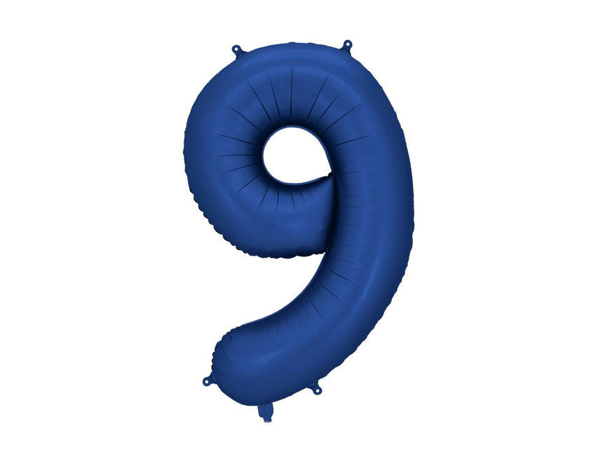 9 Jaar Cijfer Ballon Blauw Satijn Folie Leeg 86cm van Partydeco koop je bij Partywinkel