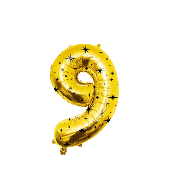 9 Jaar Cijfer Ballon Goud Zwart Sterren 86cm van Paper Dreams koop je bij Partywinkel