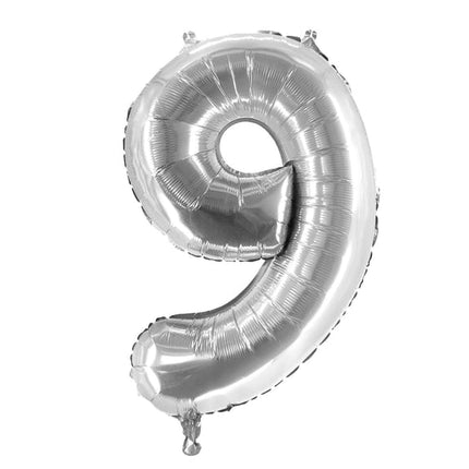 9 Jaar Cijfer Ballon Zilver 1m Leeg van VDV Benefit koop je bij Partywinkel