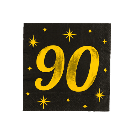 90 Jaar Servetten Zwart Goud 19cm 16st van Paper Dreams koop je bij Partywinkel