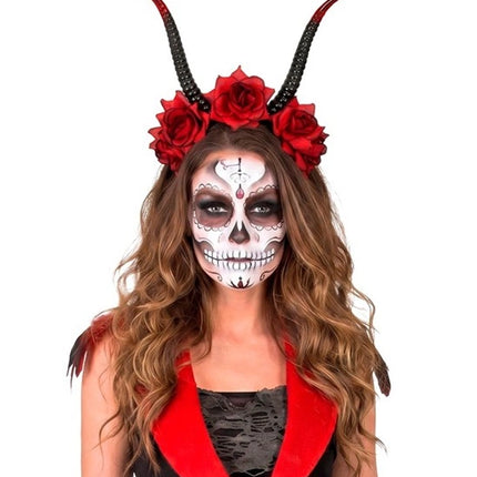 Halloween Haarband Zwart Rood Duivel Bloem