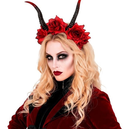 Halloween Haarband Zwart Rood Duivel Bloem