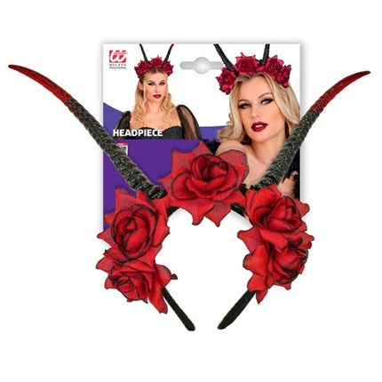 Halloween Haarband Zwart Rood Duivel Bloem