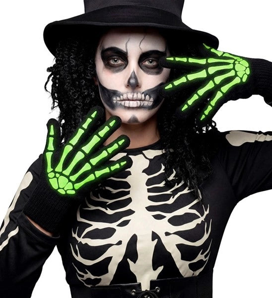 Halloween Handschoenen Zwart Wit Skelet Glow In The Dark