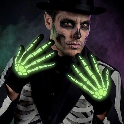 Halloween Handschoenen Zwart Wit Skelet Glow In The Dark