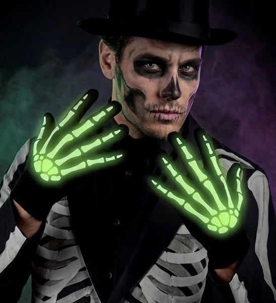 Halloween Handschoenen Zwart Wit Skelet Glow In The Dark